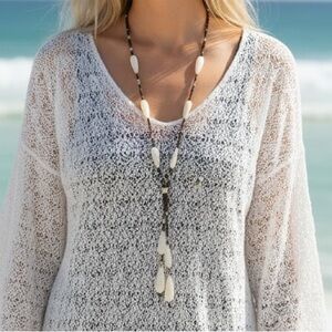 J. Jill Long Beaded Necklace White Shell Drop Boho Coastal NWT 30” (BR333/1)